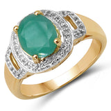 14K Yellow Gold Plated 2.03 Carat Genuine Emerald & White Topaz .925 Sterling Silver Ring
