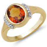 14K Yellow Gold Plated 1.27 Carat Genuine Citrine & White Topaz .925 Sterling Silver Ring