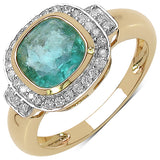 1.84 Carat Genuine Emerald & White Diamond 10K Yellow Gold Ring