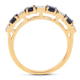 14K Yellow Gold Plated 0.91 Carat Genuine Blue Sapphire & White Diamond .925 Sterling Silver Ring