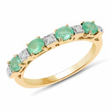 14K Yellow Gold Plated 0.59 Carat Genuine Emerald and White Diamond .925 Sterling Silver Ring