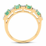 14K Yellow Gold Plated 0.59 Carat Genuine Emerald and White Diamond .925 Sterling Silver Ring