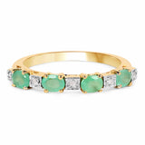 14K Yellow Gold Plated 0.59 Carat Genuine Emerald and White Diamond .925 Sterling Silver Ring