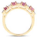 14K Yellow Gold Plated 0.91 Carat Genuine Ruby and White Diamond .925 Sterling Silver Ring