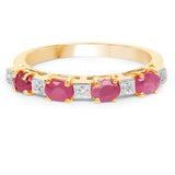 14K Yellow Gold Plated 0.91 Carat Genuine Ruby and White Diamond .925 Sterling Silver Ring