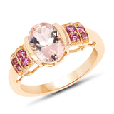 1.98 Carat Genuine Morganite & Rhodolite 14K Yellow Gold Ring