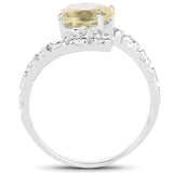 1.81 Carat Genuine Lemon Topaz and White Diamond .925 Sterling Silver Ring