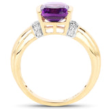 14K Yellow Gold Plated 1.87 Carat Genuine Amethyst & White Topaz .925 Sterling Silver Ring