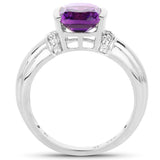 1.52 Carat Genuine Amethyst and White Topaz .925 Sterling Silver Ring