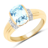 14K Yellow Gold Plated 2.72 Carat Genuine Blue Topaz and White Topaz .925 Sterling Silver Ring