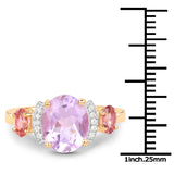 14K Yellow Gold Plate 2.56 Carat Genuine Pink Amethyst Pink Tourmaline White Topaz .925 Silver Ring