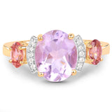14K Yellow Gold Plate 2.56 Carat Genuine Pink Amethyst Pink Tourmaline White Topaz .925 Silver Ring