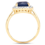 2.46 Carat Genuine Blue Sapphire and White Diamond 14K Yellow Gold Ring