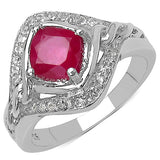 1.91 Carat Genuine Ruby & White Topaz .925 Sterling Silver Ring