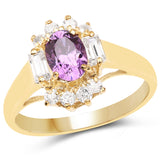 14K Yellow Gold Plated 1.70 Carat Genuine Amethyst & White Cubic Zirconia .925 Sterling Silver Ring