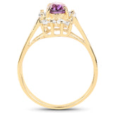 14K Yellow Gold Plated 1.70 Carat Genuine Amethyst & White Cubic Zirconia .925 Sterling Silver Ring