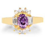 14K Yellow Gold Plated 1.70 Carat Genuine Amethyst & White Cubic Zirconia .925 Sterling Silver Ring