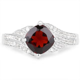 1.67 Carat Genuine Garnet and White Topaz .925 Sterling Silver Ring