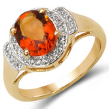 14K Yellow Gold Plated 1.99 Carat Genuine Citrine & White Topaz .925 Sterling Silver Ring