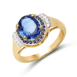 2.22 Carat Genuine Tanzanite, Blue Sapphire & White Diamond 10K Yellow Gold Ring