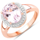 3.64 Carat Genuine Kunzite and White Zircon .925 Sterling Silver Ring