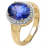 2.80 Carat Genuine Tanzanite & White Diamond 14K Yellow Gold Ring