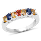 1.40 Carat Genuine Multi Sapphire .925 Sterling Silver Ring
