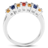 1.40 Carat Genuine Multi Sapphire .925 Sterling Silver Ring