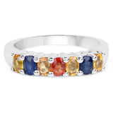 1.40 Carat Genuine Multi Sapphire .925 Sterling Silver Ring