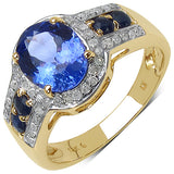 2.46 Carat Tanzanite, Blue Sapphire & White Diamond 10K Yellow Gold Ring