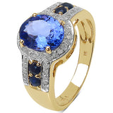 2.46 Carat Tanzanite, Blue Sapphire & White Diamond 10K Yellow Gold Ring