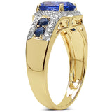 2.46 Carat Tanzanite, Blue Sapphire & White Diamond 10K Yellow Gold Ring