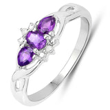 0.47 Carat Genuine Amethyst and White Topaz .925 Sterling Silver Ring