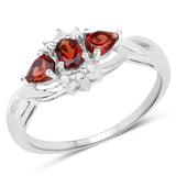 0.59 Carat Genuine Garnet and White Topaz .925 Sterling Silver Ring