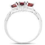0.59 Carat Genuine Garnet and White Topaz .925 Sterling Silver Ring