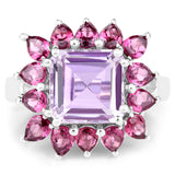 6.80 Carat Genuine Pink Amethyst and Rhodolite .925 Sterling Silver Ring