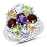 5.29 Carat Genuine Multi Stones .925 Sterling Silver Ring