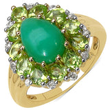 14K Yellow Gold Plate 4.20 Carat Genuine Crysopharse Peridot & White Topaz .925 Sterling Silver Ring