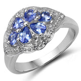 0.93 Carat Genuine Tanzanite & White Topaz .925 Sterling Silver Ring