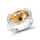 4.55 ct. Genuine Citrine and White Diamond .925 Sterling Silver Ring