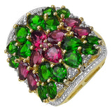 14K Yellow Gold Plate 6.50 Carat Genuine Rhodolite Chrome Diopside & White Topaz .925 Silver Ring