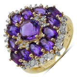 14K Gold Plate 4.06 Carat Genuine Amethyst & 0.24 ct..t.w Genuine Diamond Accents Silver Ring