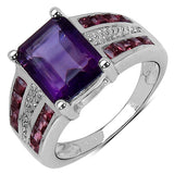 14K Rose Gold Plated 10.51 Carat Genuine Amethyst & Rhodolite .925 Sterling Silver Ring