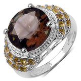 6.60 Carat Genuine Smoky Quartz & Citrine .925 Sterling Silver Ring