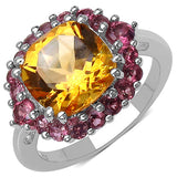 4.65 Carat Genuine Citrine & Rhodolite .925 Sterling Silver Ring