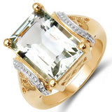 14K Yellow Gold Plated 7.16 Carat Genuine Green Amethyst .925 Sterling Silver Ring