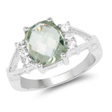 2.68 Carat Genuine Green Amethyst and White Topaz .925 Sterling Silver Ring