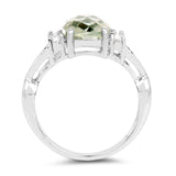 2.68 Carat Genuine Green Amethyst and White Topaz .925 Sterling Silver Ring