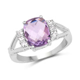 2.72 Carat Genuine Pink Amethyst and White Topaz .925 Sterling Silver Ring