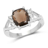 2.64 Carat Genuine Smoky Quartz and White Topaz .925 Sterling Silver Ring